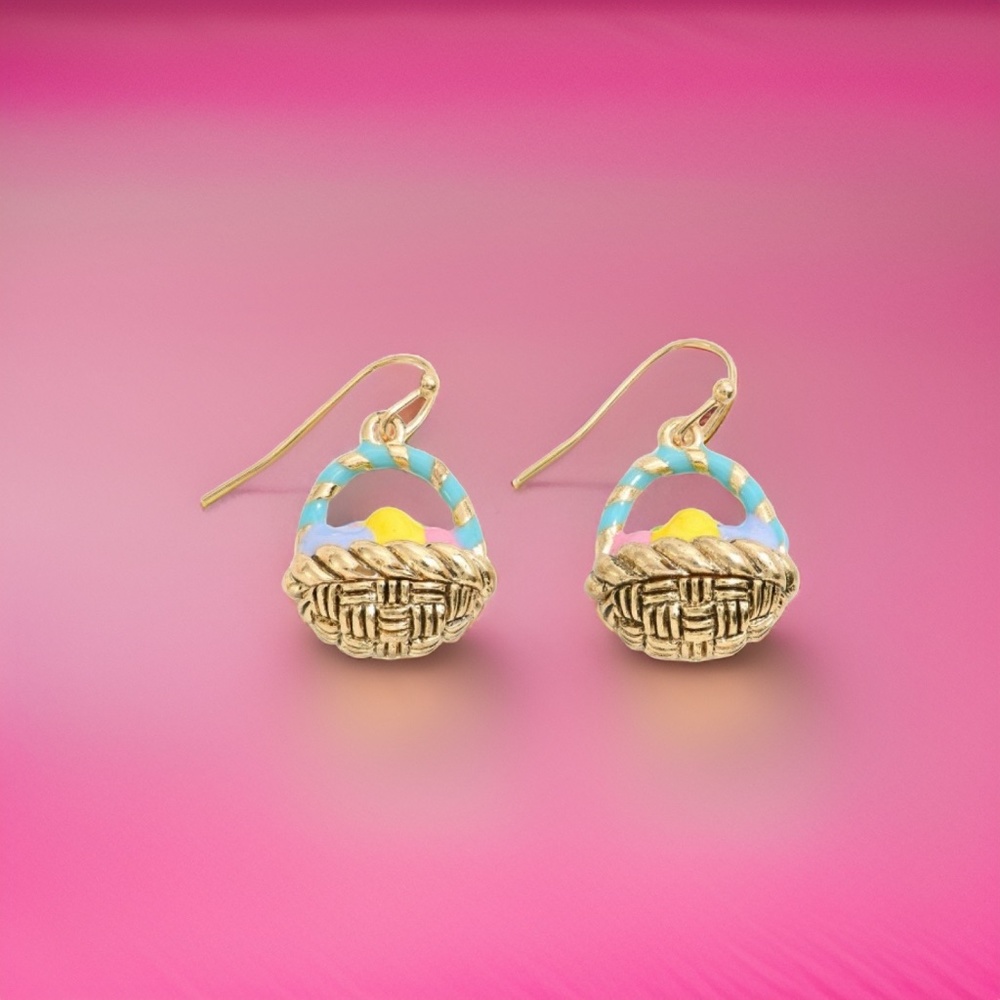 Enamel Easter Egg Basket Dangle Earrings